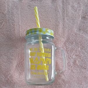 Mason Glass Jar with Yellow Straw and Lid From MARGARITAVILLE CANCUN